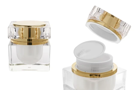Luksuzna akrilna teglica od 30 mL sa zlatnim zatvaračem i plastičnim međupoklopcem-slika_proizvoda