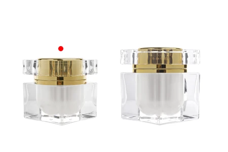 Luksuzna akrilna teglica od 30 mL sa zlatnim zatvaračem i plastičnim međupoklopcem-grupa_slika