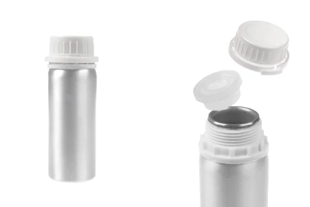 Aluminijumska bočica od 100 mL za čuvanje esencija, parfema i alkoholnih rastvora sa čepom i plastičnim belim zaštitnim zatvaračem-1