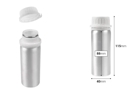 Aluminijumska bočica od 100 mL za čuvanje esencija, parfema i alkoholnih rastvora sa čepom i plastičnim belim zaštitnim zatvaračem-2