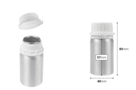 Aluminijumska bočica od 50 mL za čuvanje esencija, parfema i alkoholnih rastvora sa čepom i plastičnim belim zaštitnim zatvaračem-2
