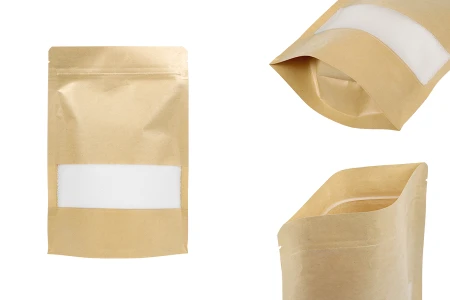 Kraft DoyPack 160x40x235mm kesice sa zipom , prozorom i  i ovalnim dnom- 100kom-slika_proizvoda