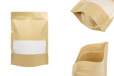 Kraft DoyPack 180x50x260mm kesice sa zip zatvaranjem i prozorom, unutrašnjom i spoljašnjom providnom oblogom, ovalnim dnom i sa mogućnošću termo zatvaranja – 100kom-slika_proizvoda