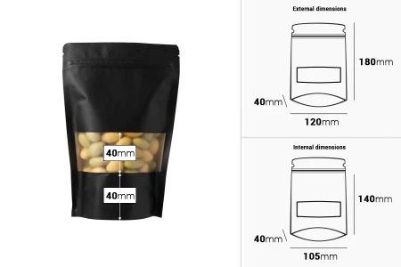 DoyPack kesice sa zip zatvaranjem, prozorom, ovalnim dnom i sa mogućnošću termo zatvaranja 120x40x180mm - 100 komada-dimenzije_slike