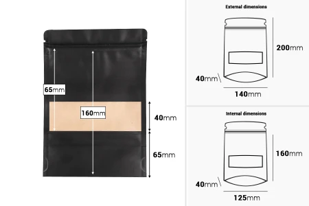 DoyPack kesice sa zip zatvaranjem, prozorom, ovalnim dnom i sa mogućnošću termo zatvaranja 140x40x200mm - 100komada-dimenzije_slike