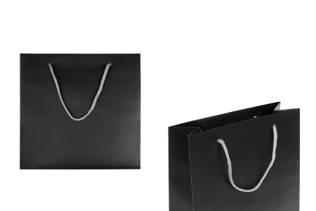 Crna mat plastificirana poklon kesa 220x90x210mm sa sivom pamučnom ručkom-slika_proizvoda