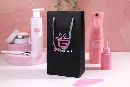 Crna mat poklon kesa 110x60x200mm sa sivom pamučnom ručkom - 20 kom-grupa_slika