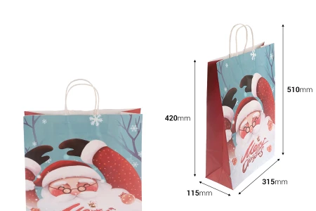 Božićne papirne poklon kese 315x115x420 mm sa ručkom - 12 kom-2