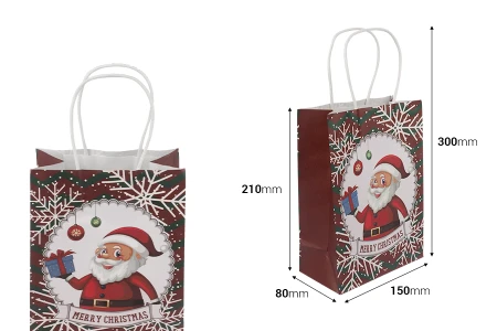 Papirne poklon kese sa Božićnim motivima, dimenzija 150x80x210 mm sa ručkom - 12 kom-2