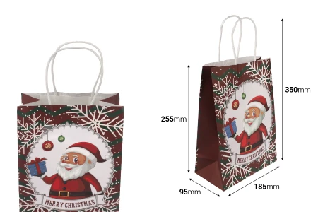 Papirne poklon kese sa Božićnim motivima, dimenzija 185x95x255 mm sa ručkom - 12 kom-2