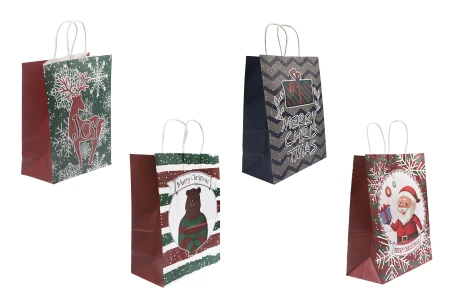 Papirne poklon kese sa Božićnim motivima, dimenzija 255x125x330 mm sa ručkom - 12 kom-1