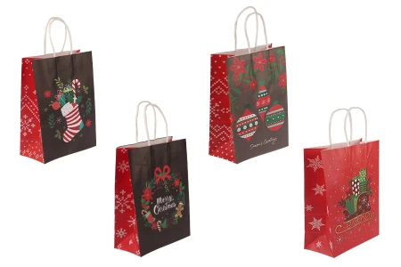 Elegantne papirne poklon kese sa Božićnim motivima, dimenzija 185x95x255 mm sa ručkom - 12 kom-1