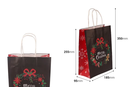 Elegantne papirne poklon kese sa Božićnim motivima, dimenzija 185x95x255 mm sa ručkom - 12 kom-2