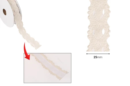 Bež pamučna čipka širine 25mm sa samolepljivom trakom - komad je 4,6 metara-dimenzije_slike