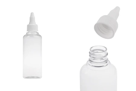 Flašica PET 100mL providna sa belim twist up zatvaračem "unicorn" za elektronske cigarete - 50 kom-slika_proizvoda