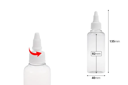 Flašica PET 100mL providna sa belim twist up zatvaračem "unicorn" za elektronske cigarete - 50 kom-dimenzije_slike