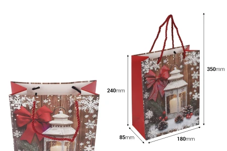 Božićne papirne poklon kese sa fenjerom, dimenzija 180x85x240 mm (210 g) sa ručkom - 12 kom-dimenzije_slike