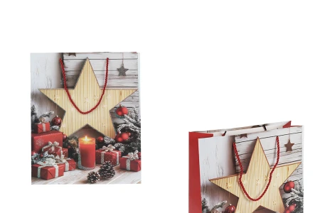 Božićne papirne poklon kese sa zvezdom, dimenzija 260x100x320 mm (210 g) sa ručkom - 12 kom-slika_proizvoda