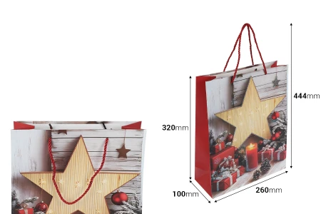 Božićne papirne poklon kese sa zvezdom, dimenzija 260x100x320 mm (210 g) sa ručkom - 12 kom-dimenzije_slike