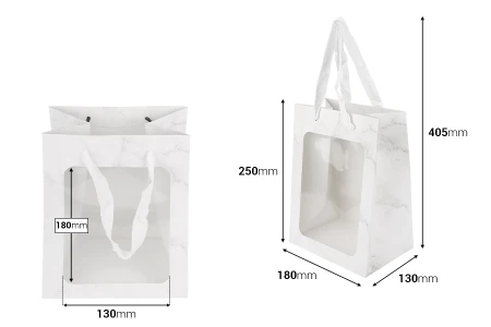 Papirna poklon kesa 180x130x250 mm sa prozorom i trakom za ručku - 12 kom-dimenzije_slike