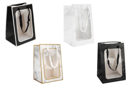 Papirna poklon kesa 200x160x300 mm sa prozorom i trakom za ručku - 12 kom-slika_proizvoda