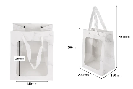 Papirna poklon kesa 200x160x300 mm sa prozorom i trakom za ručku - 12 kom-dimenzije_slike
