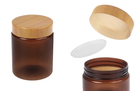 Karamel PET teglica 250 mL sa zatvaračem sa dezenom drveta i plastičnim međupoklopcem - 12 kom-1