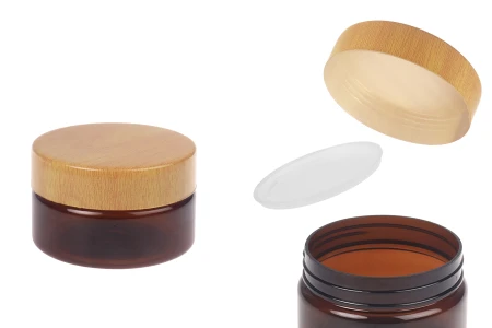 Karamel PET teglica 50 mL sa zatvaračem sa dezenom drveta i plastičnim međupoklopcem - 12 kom-1