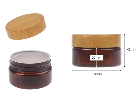 Karamel PET teglica 50 mL sa zatvaračem sa dezenom drveta i plastičnim međupoklopcem - 12 kom-2