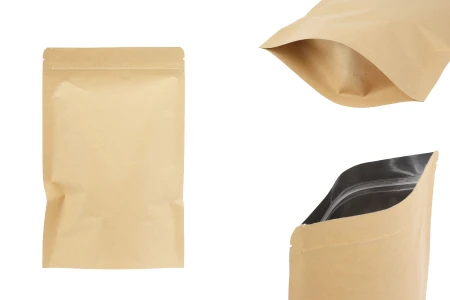 Kraft DoyPack kesice 150x40x240 mm sa zip zatvaranjem, unutrašnjom aluminijumskom oblogom, ovalnim dnom i sa mogućnošću termo zatvaranja – 50 kom-slika_proizvoda