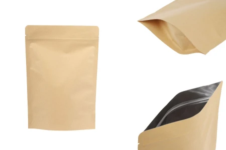 Kraft DoyPack kesice 180x40x260 mm sa zip zatvaranjem, unutrašnjom aluminijumskom oblogom, ovalnim dnom i sa mogućnošću termo zatvaranja – 50 kom-slika_proizvoda