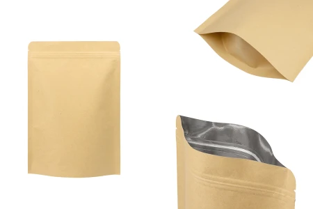 Kraft DoyPack kesice 180x40x260 mm sa zip zatvaranjem, unutrašnjom aluminijumskom oblogom, ovalnim dnom i sa mogućnošću termo zatvaranja – 50 kom-slika_proizvoda