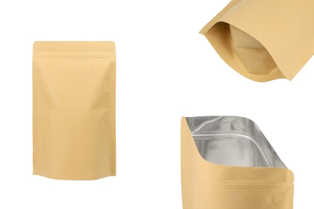 Kraft DoyPack kesice 180x50x300 mm sa zip zatvaranjem, unutrašnjom aluminijumskom oblogom, ovalnim dnom i sa mogućnošću termo zatvaranja – 50 kom-slika_proizvoda