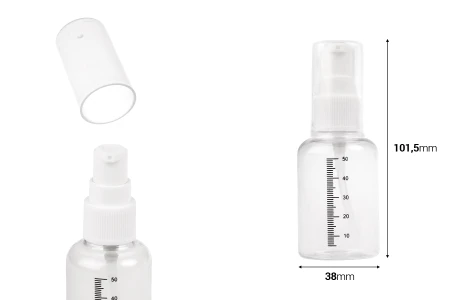 Plastična flašica 50mL za kreme sa mernim oznakama, pumpicom i zatvaračem - 24 kom-dimenzije_slike