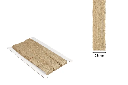 Ukrasna “gro”  traka od lana, braon boje sa zlatnim nitima, 23mmx10m-dimenzije_slike