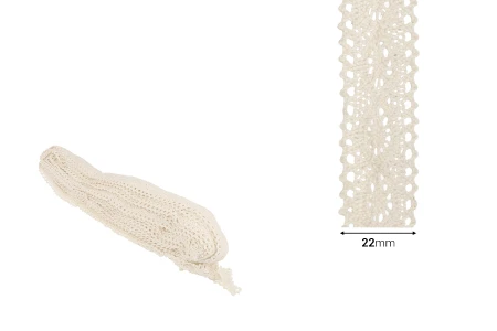 Bež pamučna čipka, širine 22mm - komad je 10 metara-dimenzije_slike
