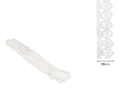 Bela pamučna čipka, širine 13mm - komad je 10 metara-dimenzije_slike