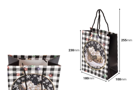 Božićna crno-bela papirna poklon-kesa  sa crnim kanapom  180x100x230 mm – 12 komada različitih dezena-dimenzije_slike