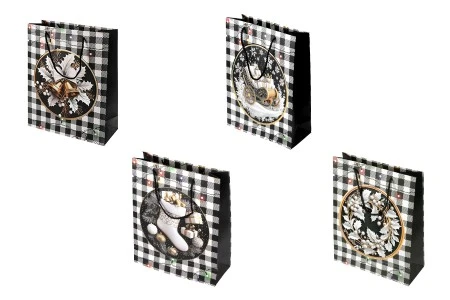 Božićna crno-bela papirna poklon-kesa  sa crnim kanapom 260x100x320mm – 12 komada različitih dezena-slika_proizvoda