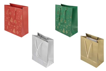 Božićna papirna poklon-kesa 180x100x230 mm sa ručkom od kanapa – 12 komada, različite boje-slika_proizvoda