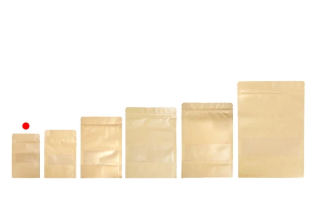 Kraft DoyPack  90x30x140mm kesice sa zip zatvaranjem i prozorom, unutrašnjom i spoljašnjom providnom oblogom, ovalnim dnom i sa mogućnošću termo zatvaranja  – 100kom-grupa_slika