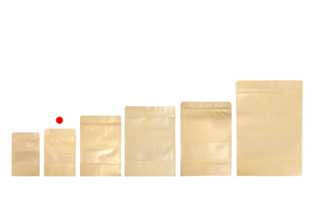 Kraft DoyPack  100x30x150mm  kesice sa zip zatvaranjem i prozorom, unutrašnjom i spoljašnjom providnom oblogom, ovalnim dnom i sa mogućnošću termo zatvaranja– 100kom-grupa_slika