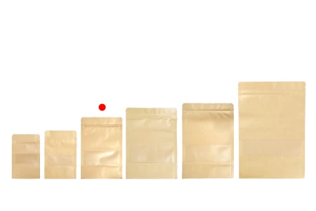 Kraft DoyPack kesice 140x40x200mm sa zip zatvaranjem i prozorom, unutrašnjom i spoljašnjom providnom oblogom, ovalnim dnom i sa mogućnošću termo zatvaranja – 100kom-grupa_slika