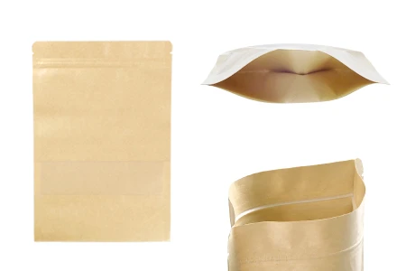 Kraft DoyPack  200x50x295 mm kesice sa zip zatvaranjem i prozorom, unutrašnjom i spoljašnjom providnom oblogom, ovalnim dnom i sa mogućnošću termo zatvaranja - 100 kom-slika_proizvoda