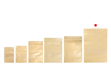 Kraft DoyPack  200x50x295 mm kesice sa zip zatvaranjem i prozorom, unutrašnjom i spoljašnjom providnom oblogom, ovalnim dnom i sa mogućnošću termo zatvaranja - 100 kom-grupa_slika