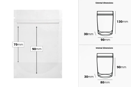 Providne DoyPack kesice sa zip zatvaranjem, ovalnim dnom i sa mogućnošću termo zatvaranja 90x30x130mm - 100 kom-dimenzije_slike