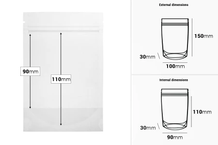 Providne DoyPack kesice sa zip zatvaranjem, ovalnim dnom i sa mogućnošću termo zatvaranja 100x30x150mm - 100 kom-dimenzije_slike