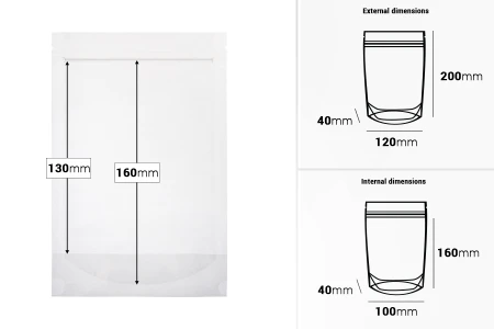 Providne DoyPack kesice sa zip zatvaranjem, ovalnim dnom i sa mogućnošću termo zatvaranja 120x40x200mm - 100 kom-dimenzije_slike