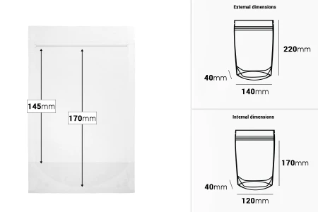 Providne DoyPack kesice sa zip zatvaranjem, ovalnim dnom i sa mogućnošću termo zatvaranja 140x40x220mm - 100 kom-dimenzije_slike