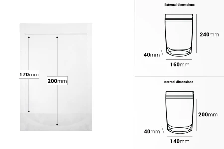 Providne DoyPack kesice sa zip zatvaranjem, ovalnim dnom i sa mogućnošću termo zatvaranja 160x40x240mm - 100 kom-dimenzije_slike